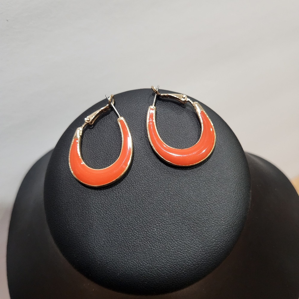 NWT Burnt Orange Enamel Hoop Earrings
